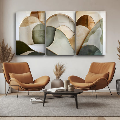 Minimal Soyut Desenler Üçlü Set Cam Tablo