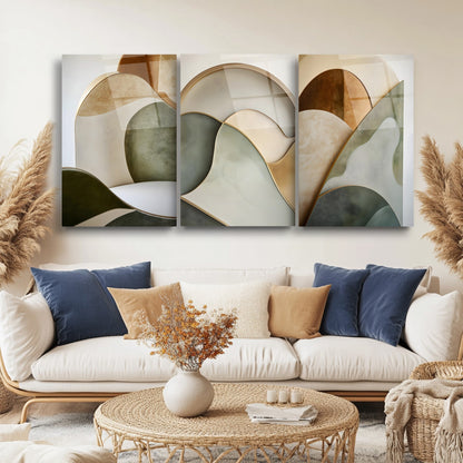 Minimal Soyut Desenler Üçlü Set Cam Tablo