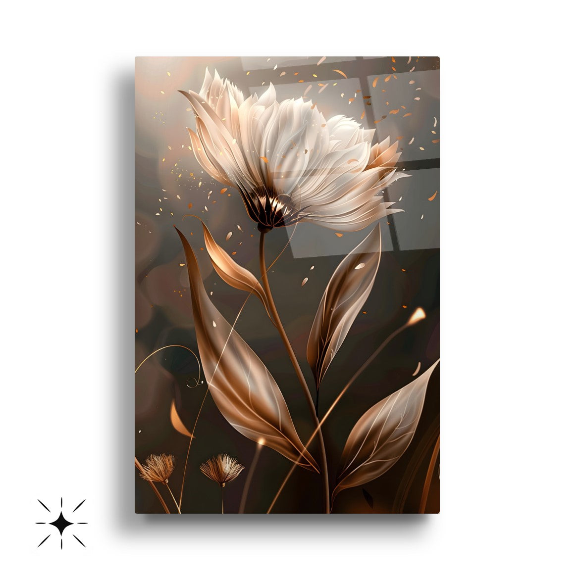 Bronz Metalik Çiçekler Üçlü Set Cam Tablo