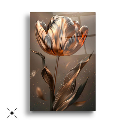 Bronz Metalik Çiçekler Üçlü Set Cam Tablo