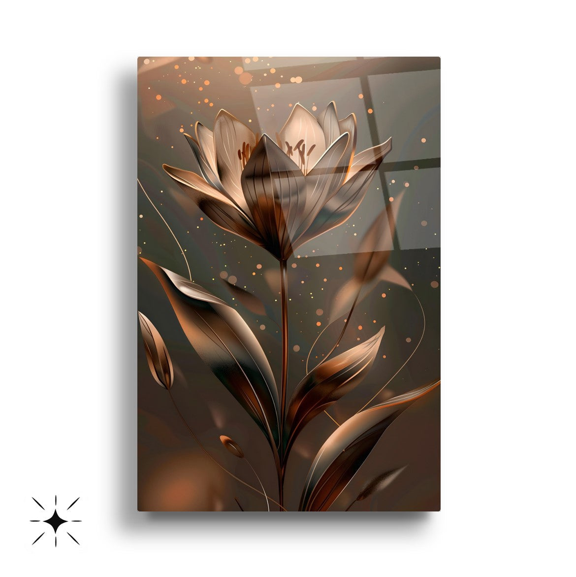 Bronz Metalik Çiçekler Üçlü Set Cam Tablo