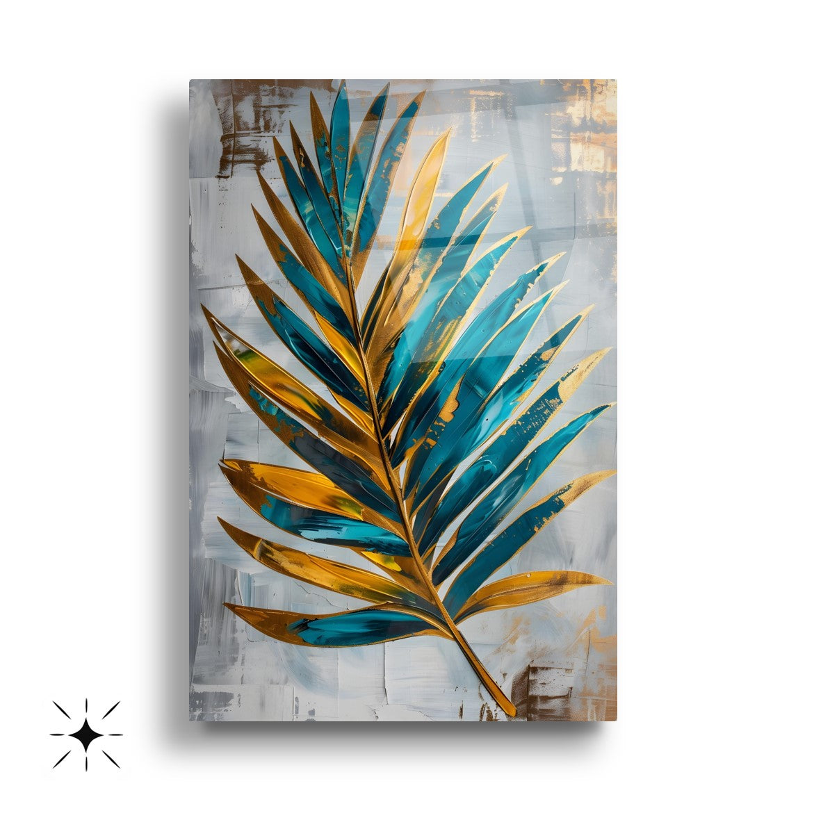 Yesil Gold Palmiye Yaprakları Üçlü Set Cam Tablo