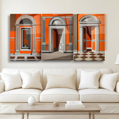 Sanatsal Kapılar Üçlü Set Cam Tablo