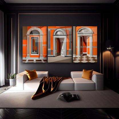 Sanatsal Kapılar Üçlü Set Cam Tablo