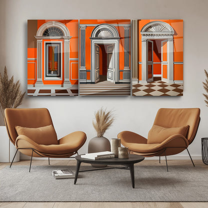 Sanatsal Kapılar Üçlü Set Cam Tablo