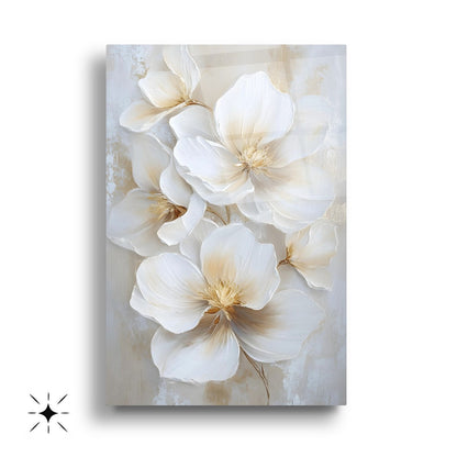 Beyaz Soft Çiçekler Üçlü Set Cam Tablo