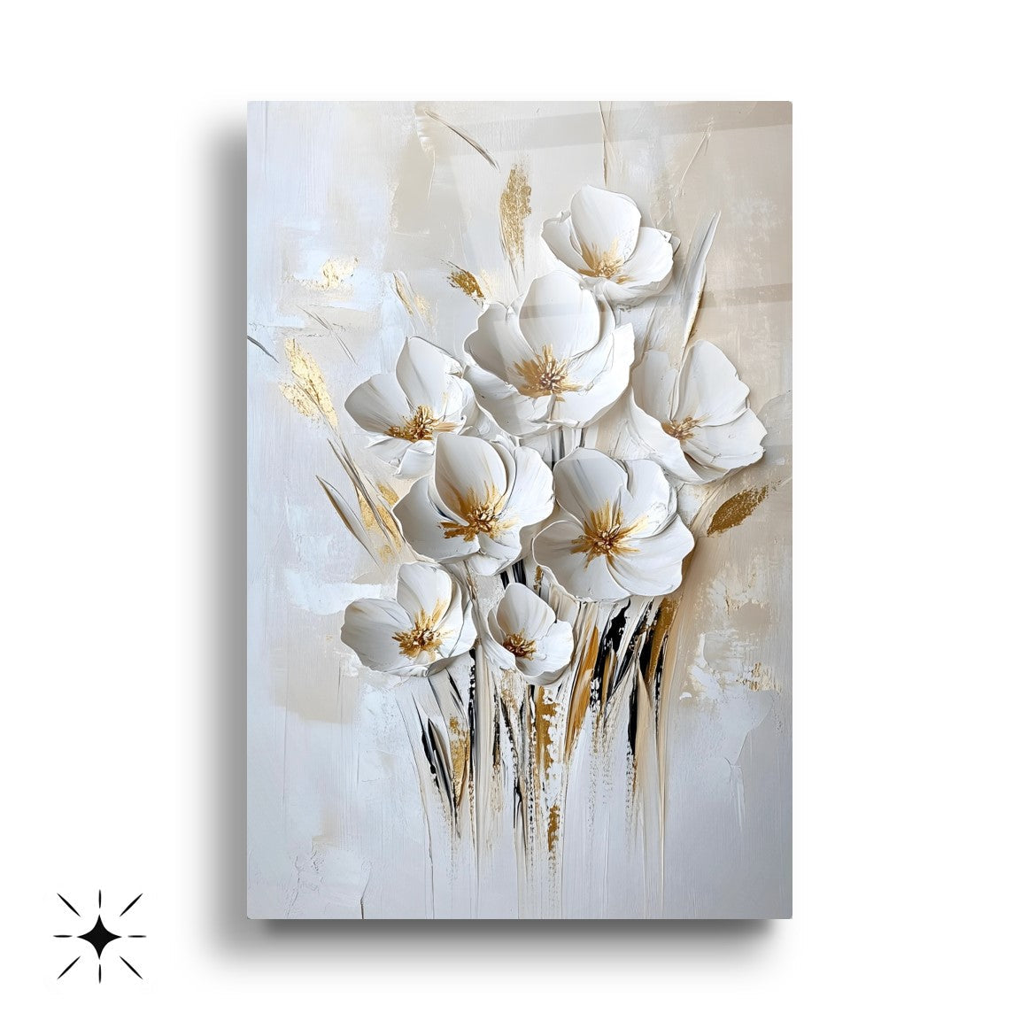 Beyaz Soft Çiçekler Üçlü Set Cam Tablo