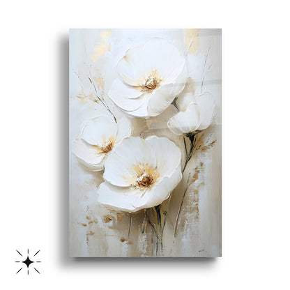 Beyaz Soft Çiçekler Üçlü Set Cam Tablo