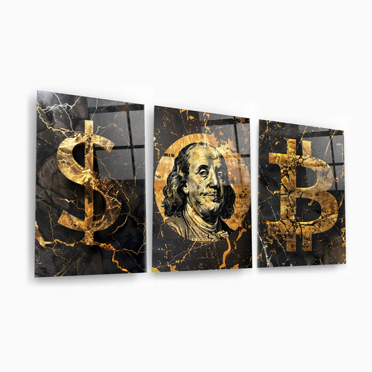 Dolar ve Bitcoin Üçlü Set Cam Tablo