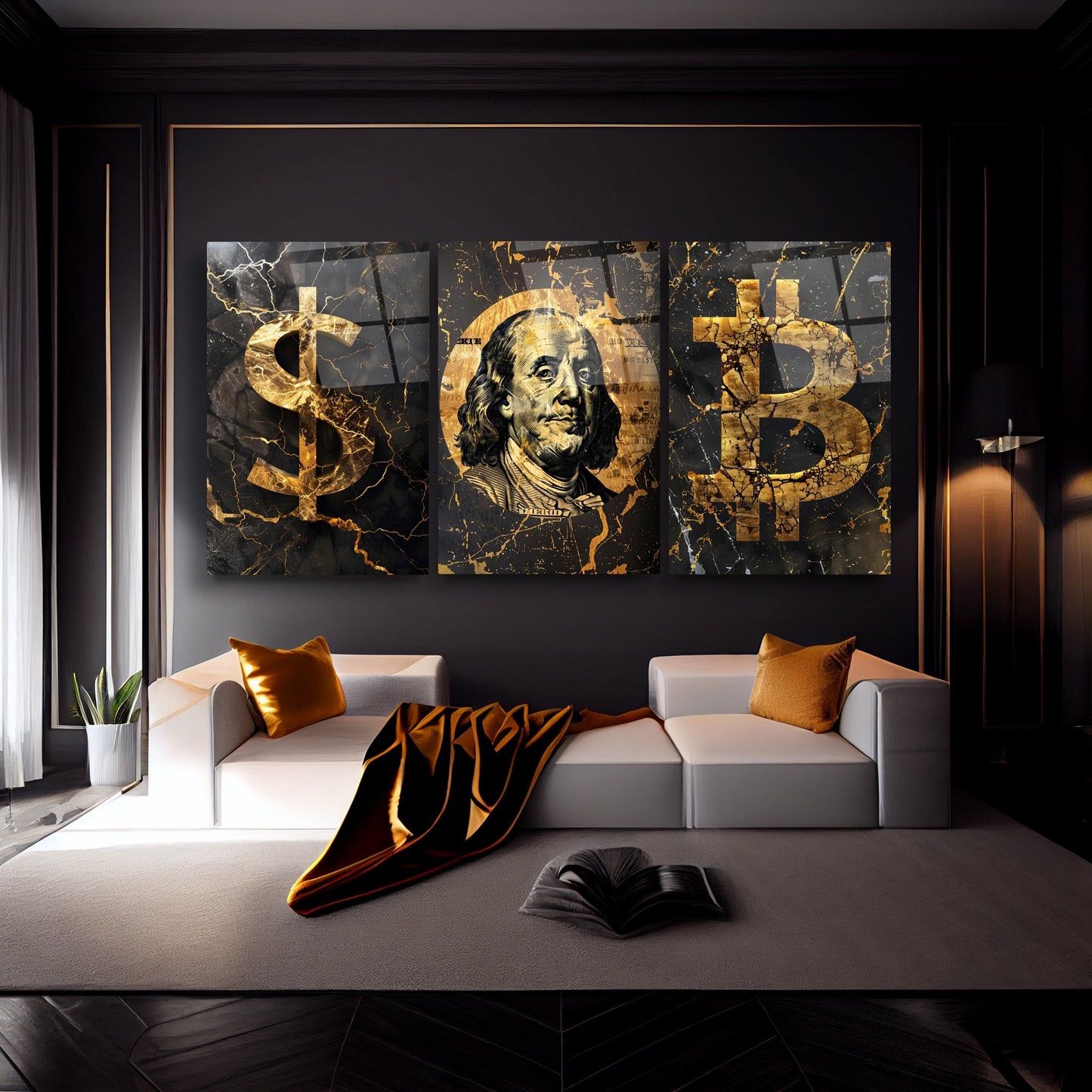 Dolar ve Bitcoin Üçlü Set Cam Tablo