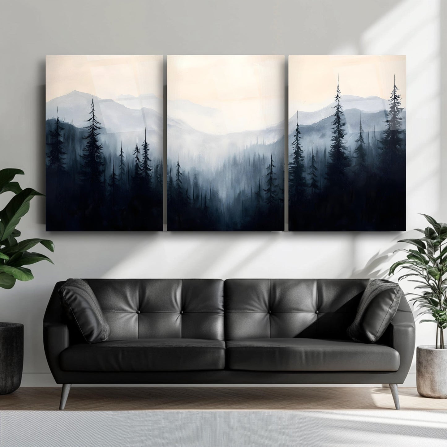 Dumanlı Orman Üçlü Set Cam Tablo