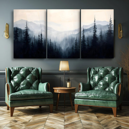 Dumanlı Orman Üçlü Set Cam Tablo