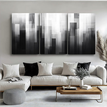 Siyah Beyaz Soyut Desenler Üçlü Set Cam Tablo