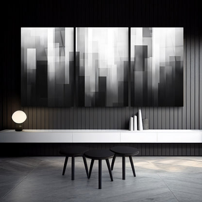 Siyah Beyaz Soyut Desenler Üçlü Set Cam Tablo