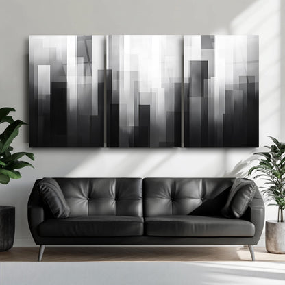 Siyah Beyaz Soyut Desenler Üçlü Set Cam Tablo