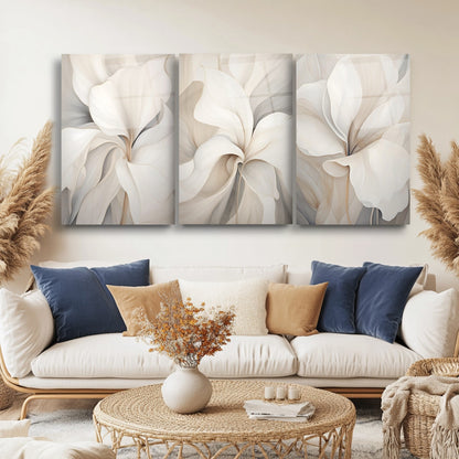 Soft Çiçekler Üçlü Set Cam Tablo