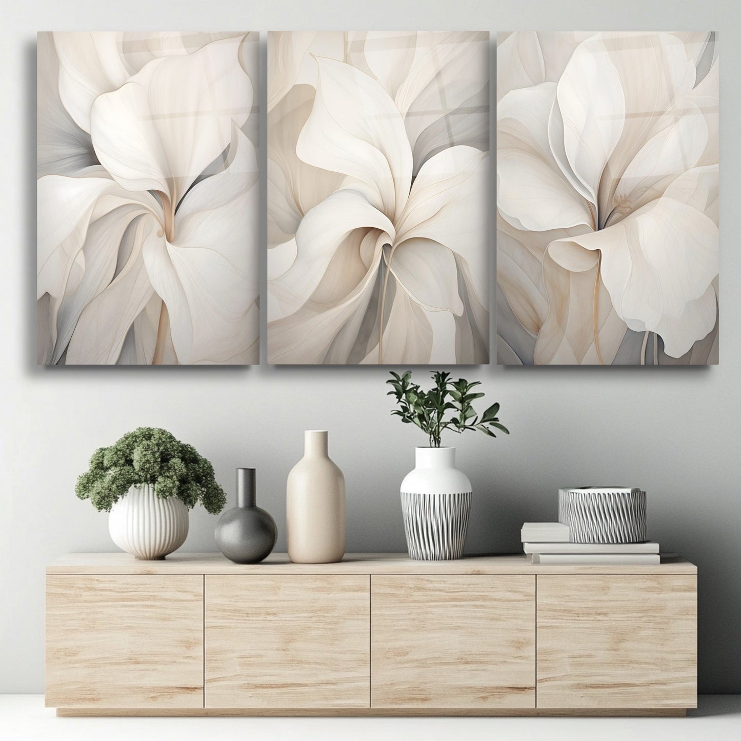 Soft Çiçekler Üçlü Set Cam Tablo