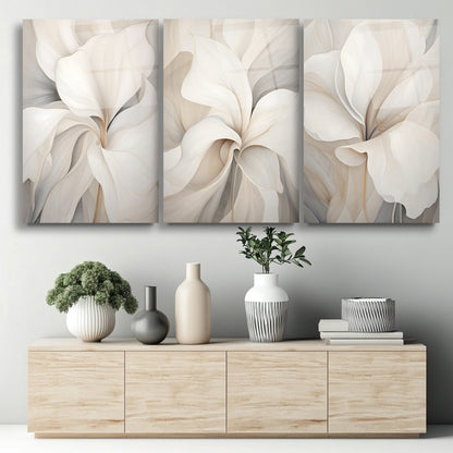 Soft Çiçekler Üçlü Set Cam Tablo