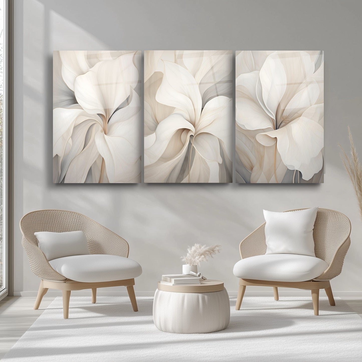 Soft Çiçekler Üçlü Set Cam Tablo