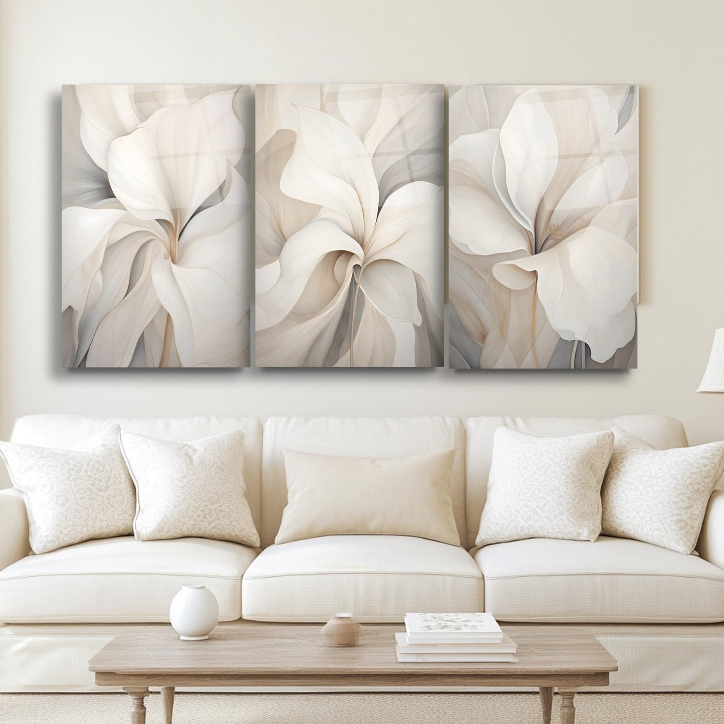 Soft Çiçekler Üçlü Set Cam Tablo