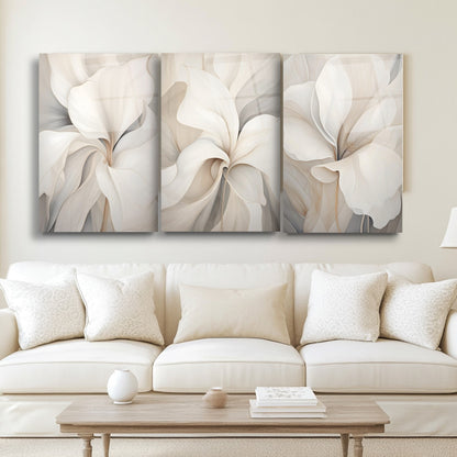 Soft Çiçekler Üçlü Set Cam Tablo