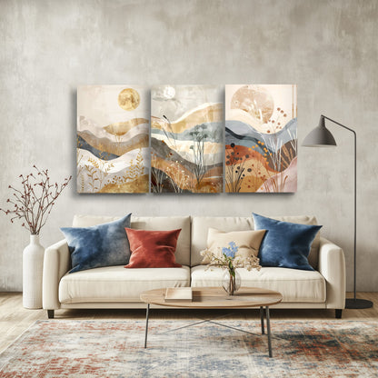 Soyut Minimal Desenler Üçlü Set Cam Tablo