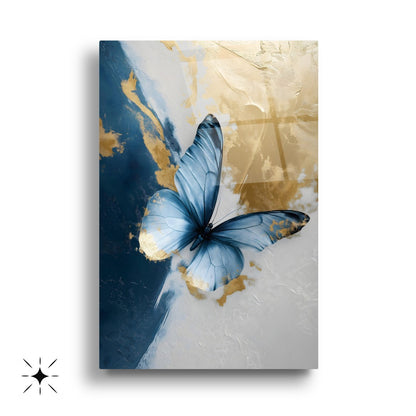 Mavi Kelebek Üçlü Set Cam Tablo