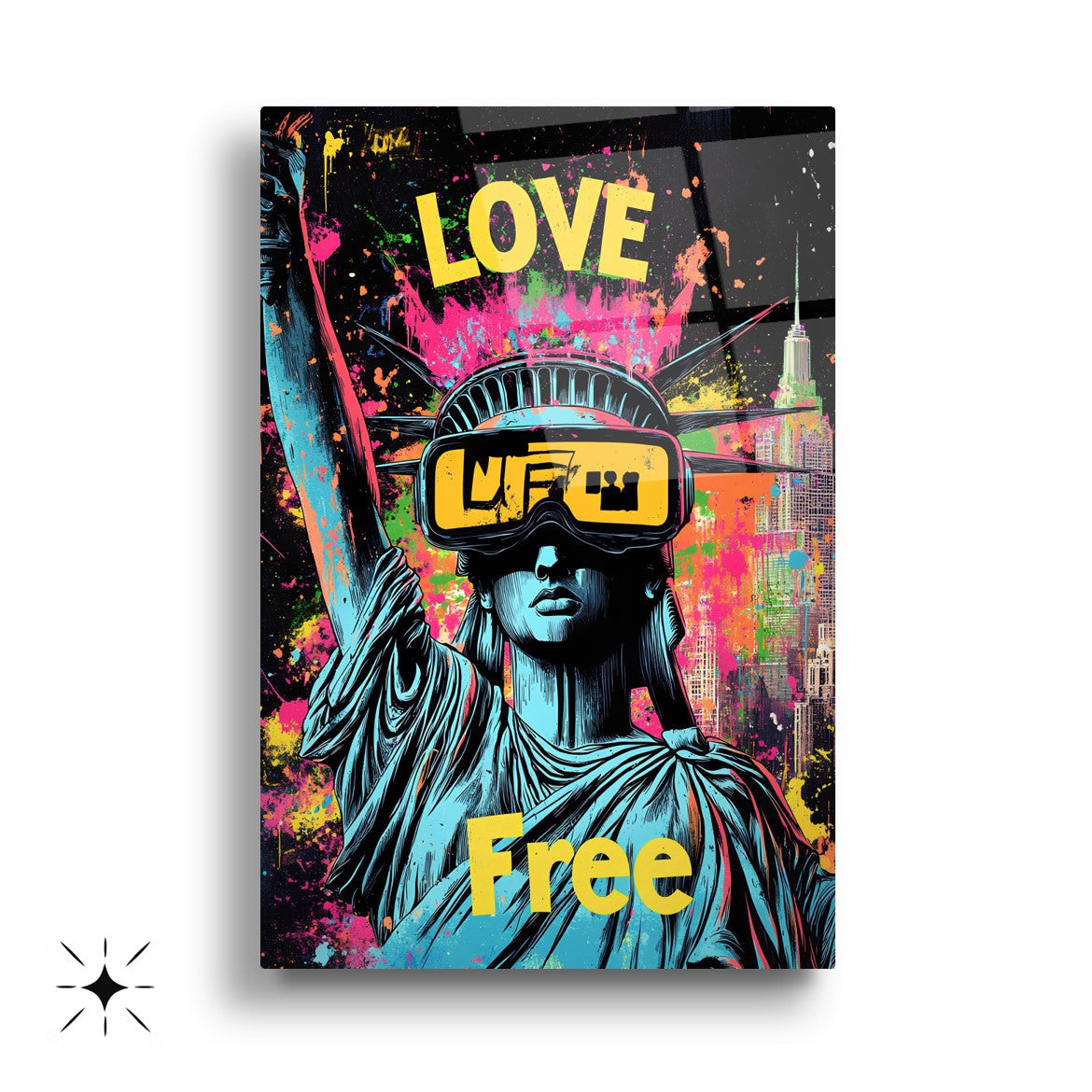 Neon Görünümlü Heykeller Üçlü Set Cam Tablo