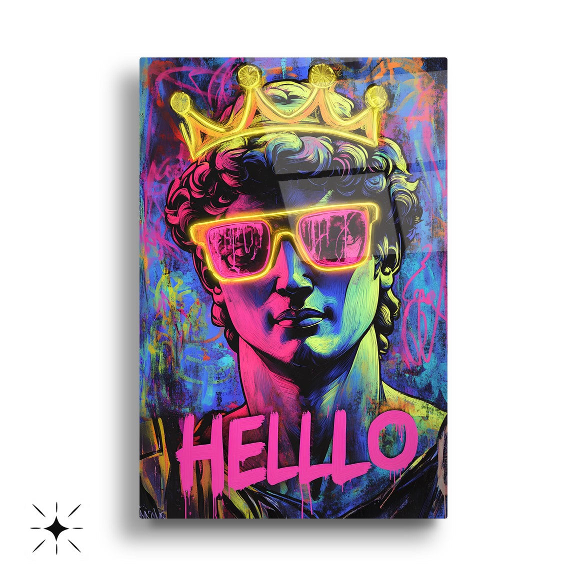 Neon Görünümlü Heykeller Üçlü Set Cam Tablo