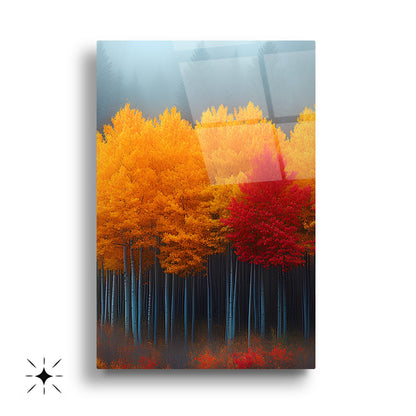 Sonbahar Renkli Orman Üçlü Set Cam Tablo