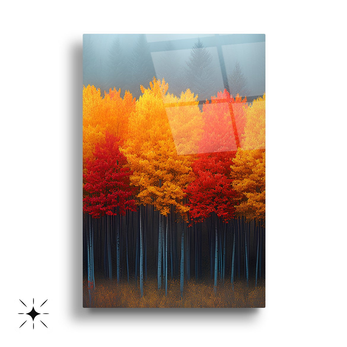 Sonbahar Renkli Orman Üçlü Set Cam Tablo