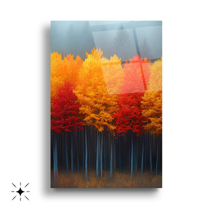 Sonbahar Renkli Orman Üçlü Set Cam Tablo