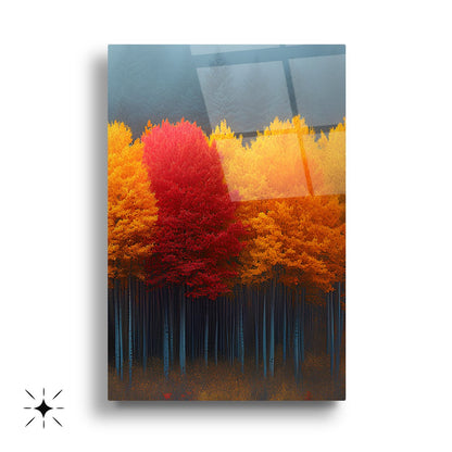 Sonbahar Renkli Orman Üçlü Set Cam Tablo