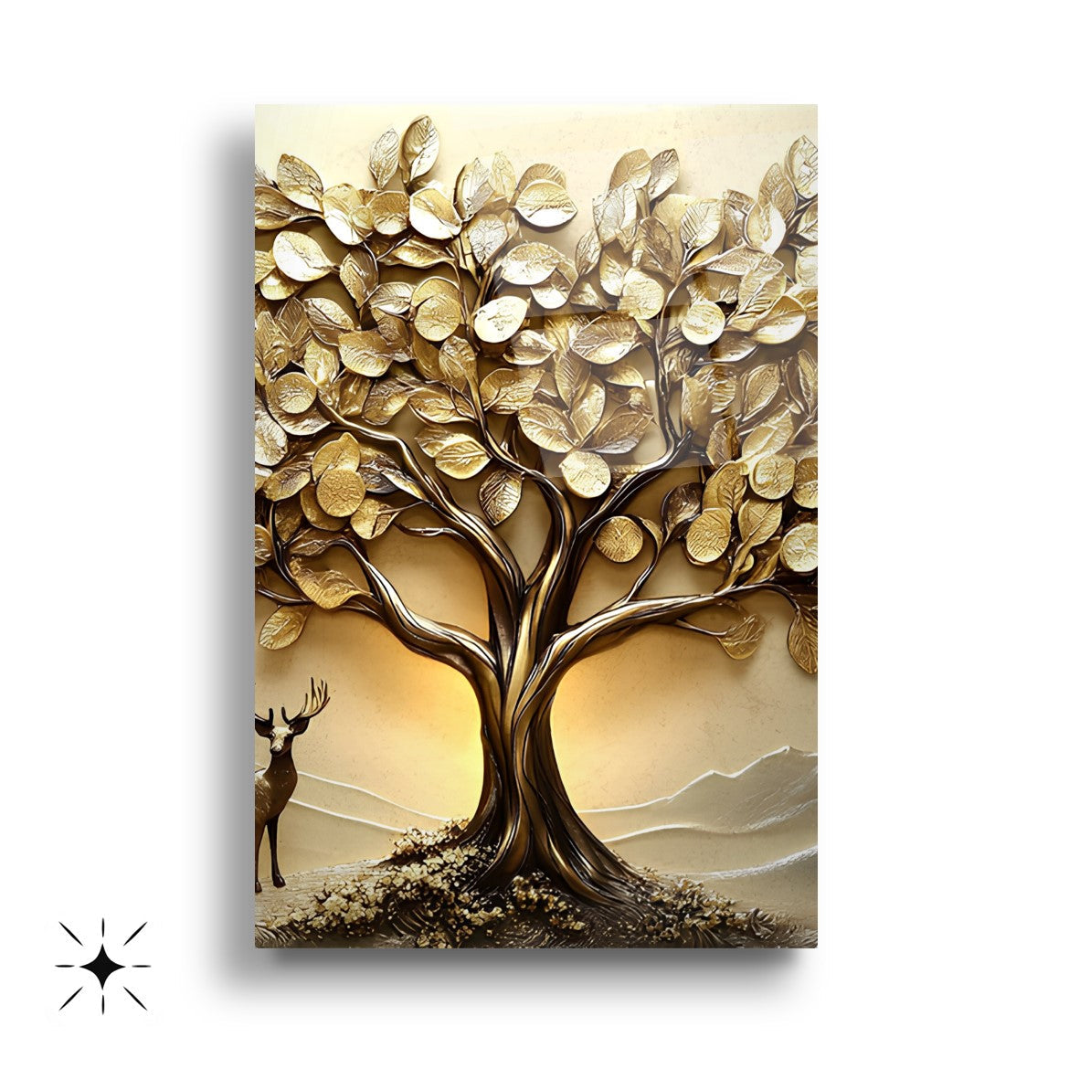 Gold Hayat Ağacı Üçlü Set Cam Tablo