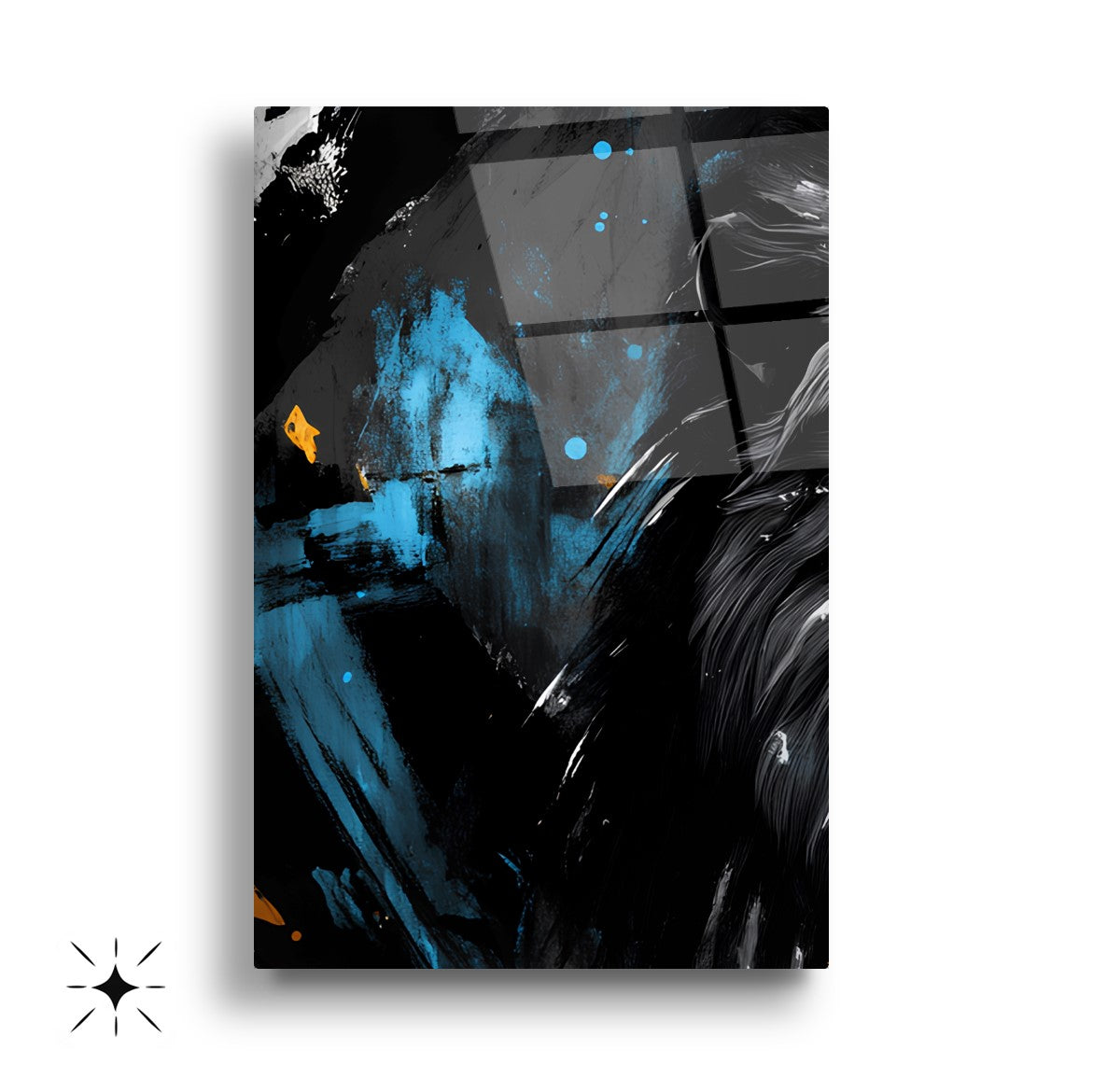 Taçlı Mavi Aslan Üçlü Set Cam Tablo