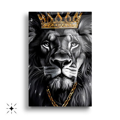 Taçlı Mavi Aslan Üçlü Set Cam Tablo