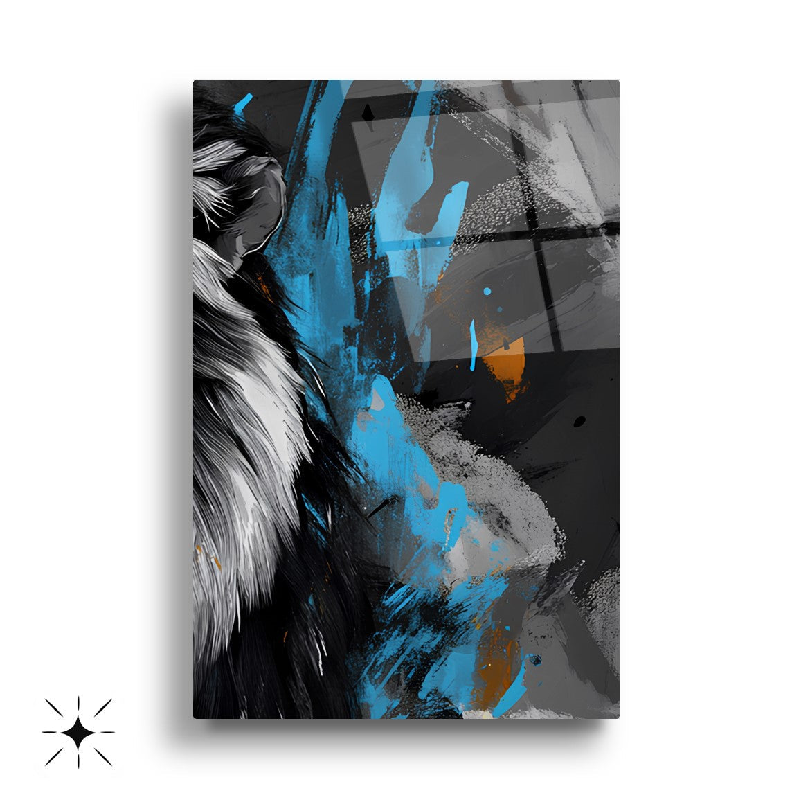 Taçlı Mavi Aslan Üçlü Set Cam Tablo