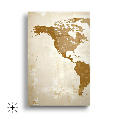 Gold Beyaz Dünya Haritası Üçlü Set Cam Tablo