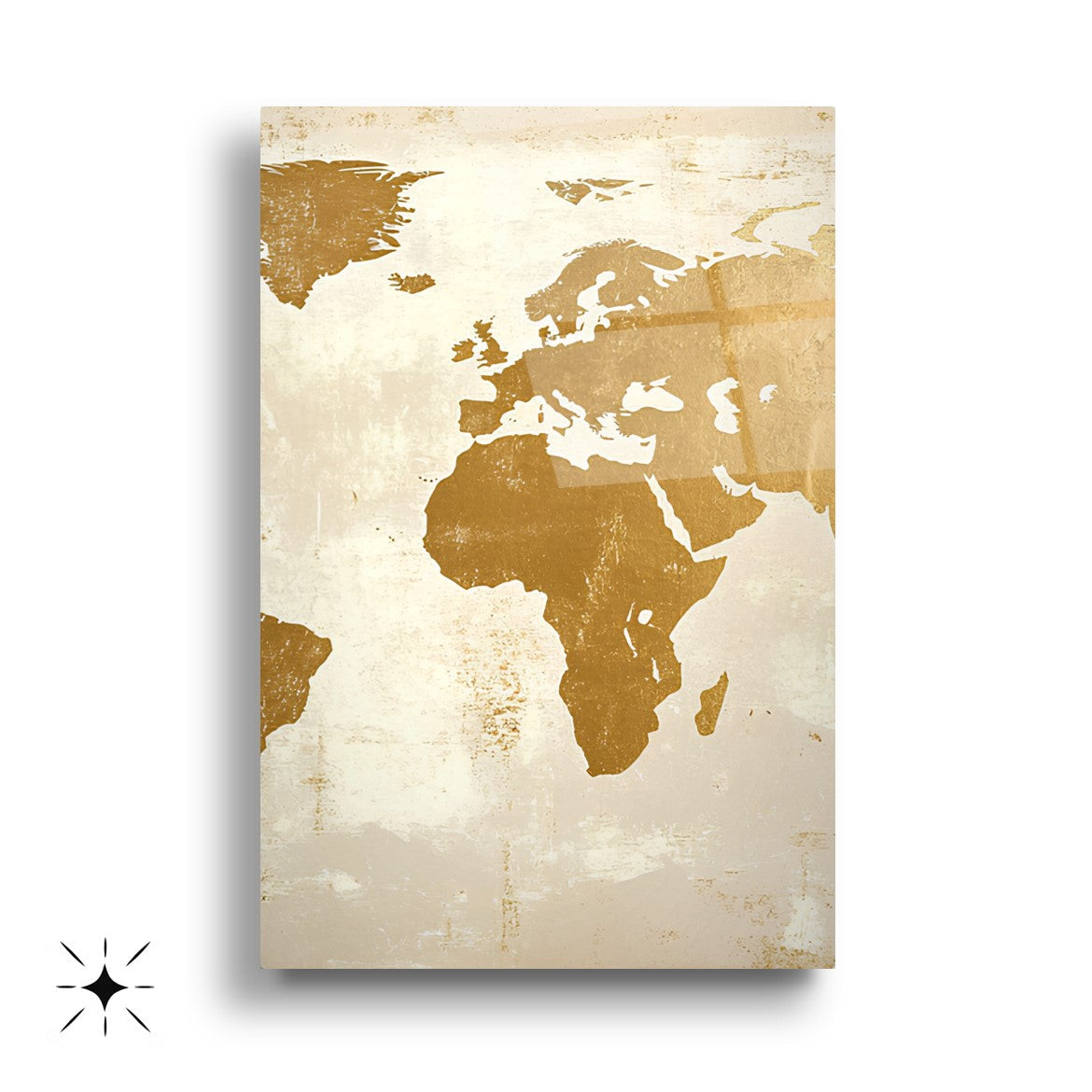 Gold Beyaz Dünya Haritası Üçlü Set Cam Tablo