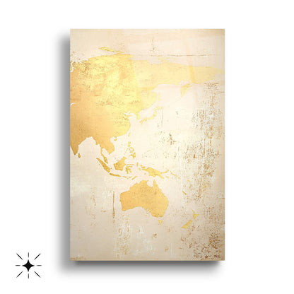 Gold Beyaz Dünya Haritası Üçlü Set Cam Tablo