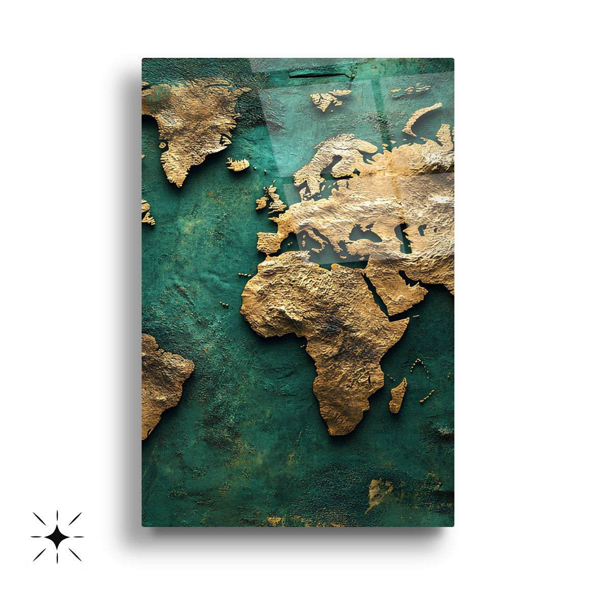 Gold Yeşil Dünya Haritası Üçlü Set Cam Tablo