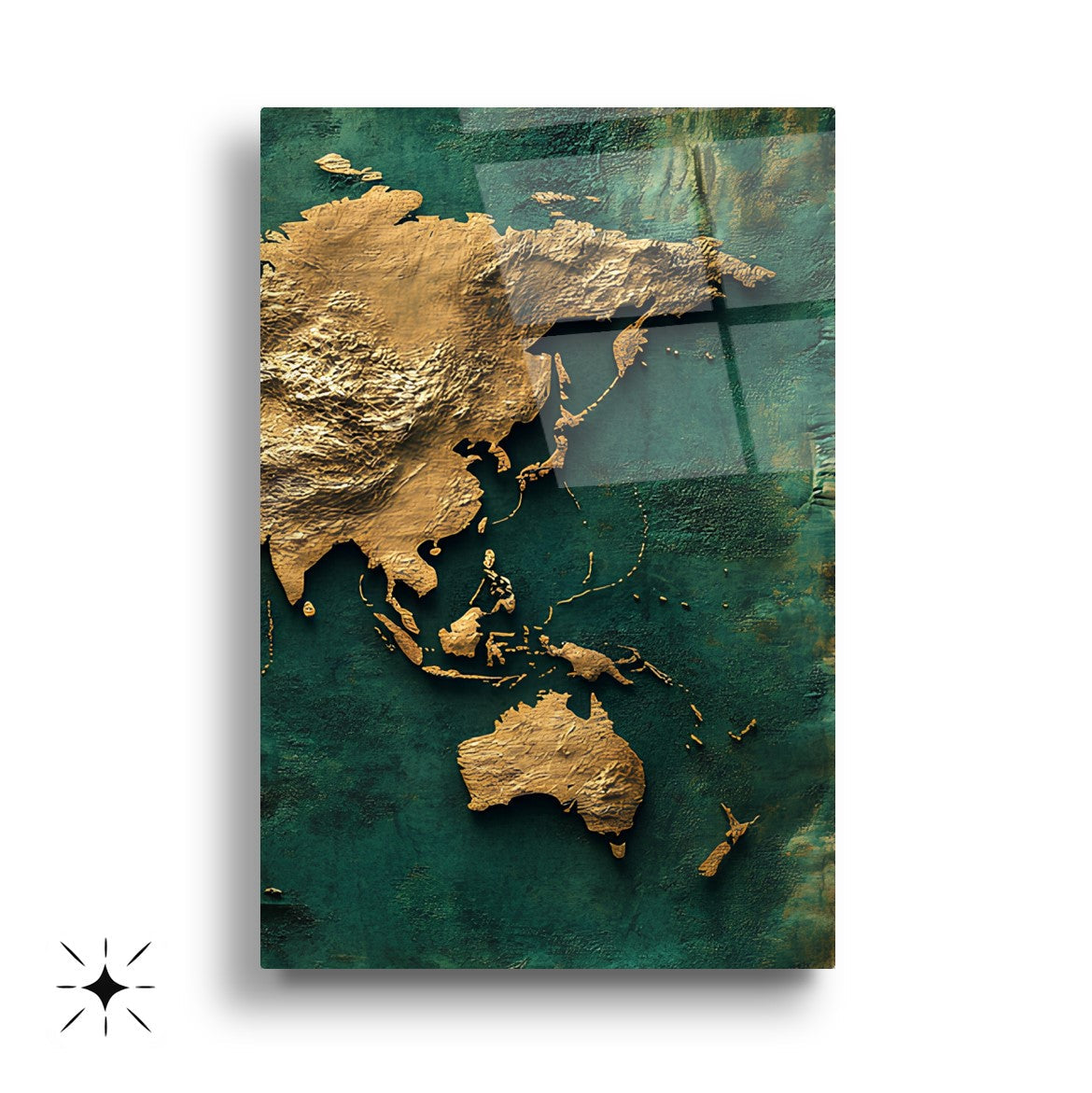 Gold Yeşil Dünya Haritası Üçlü Set Cam Tablo