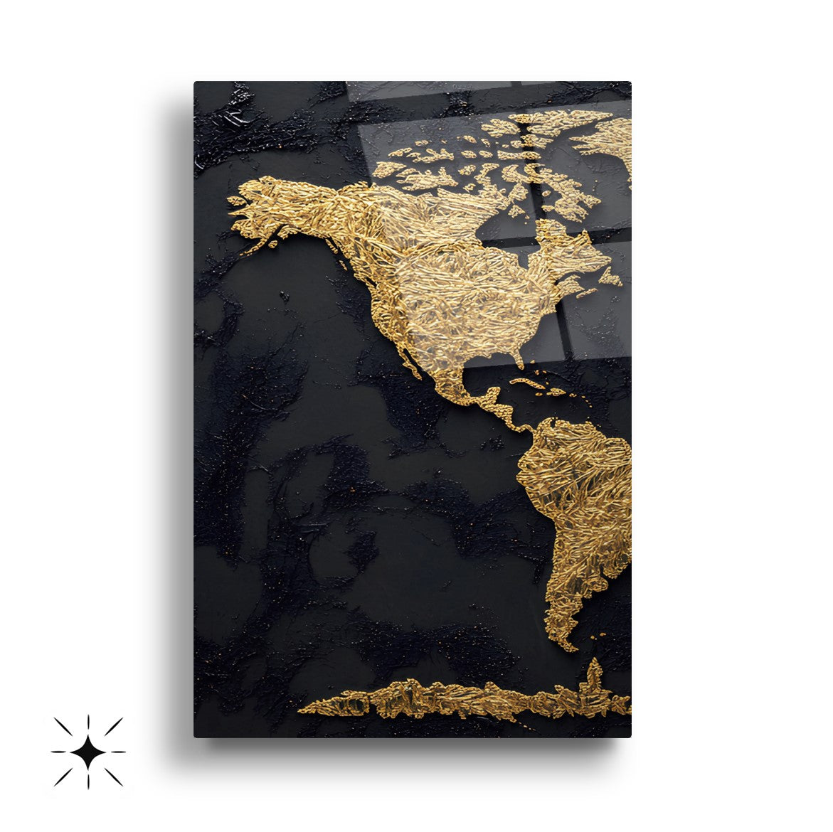 Gold Siyah Dünya Haritası Üçlü Set Cam Tablo