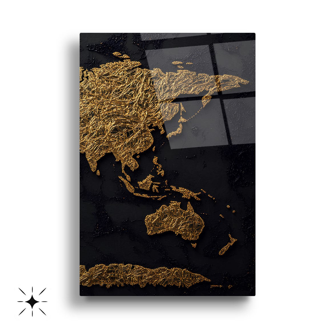 Gold Siyah Dünya Haritası Üçlü Set Cam Tablo