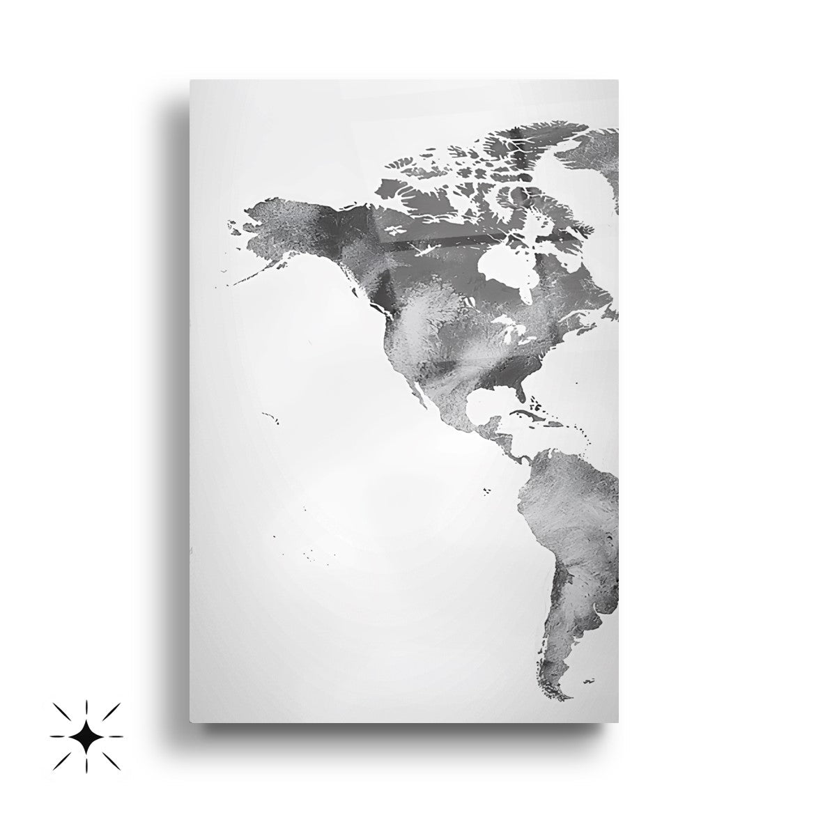 Siyah Beyaz Dünya Haritası Üçlü Set Cam Tablo