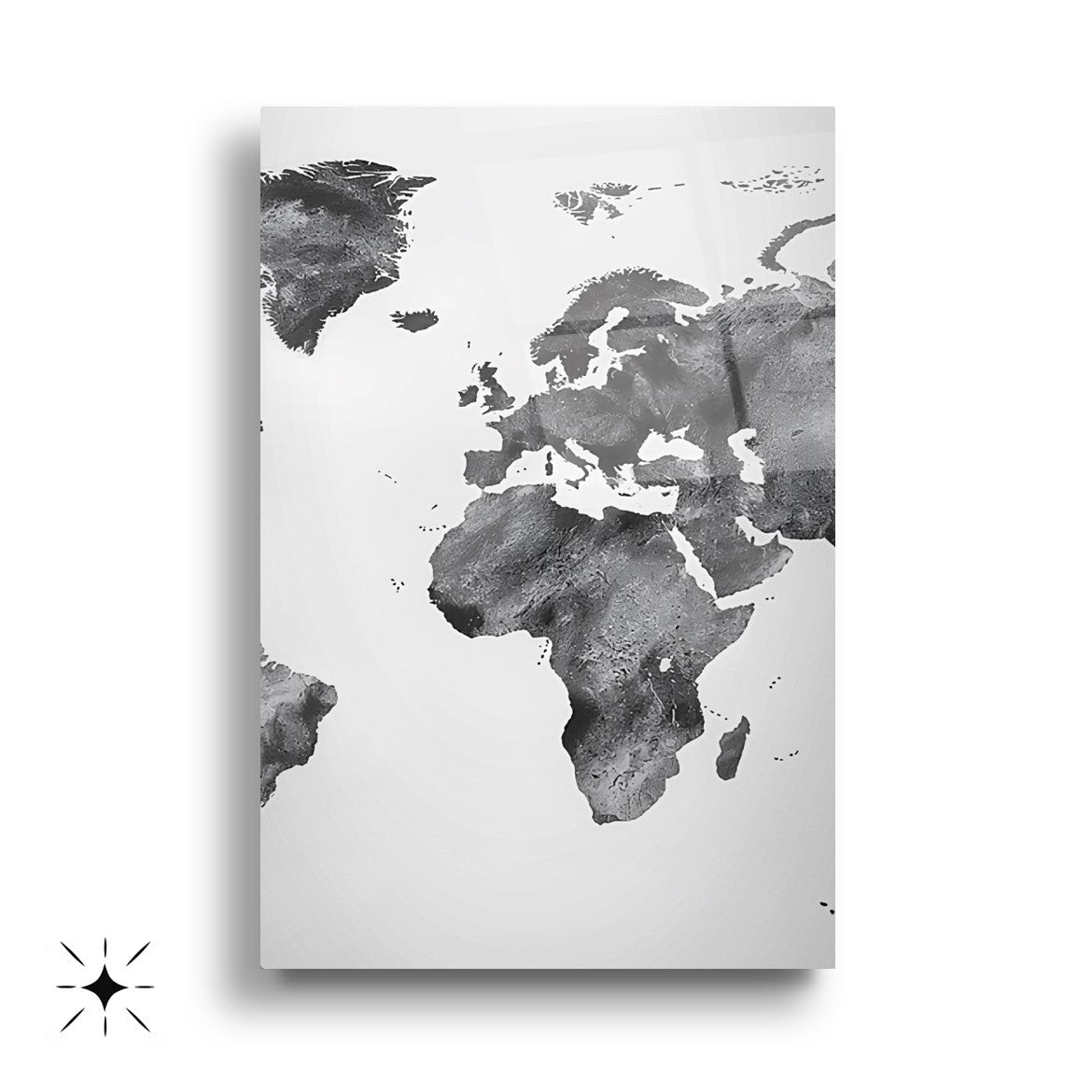 Siyah Beyaz Dünya Haritası Üçlü Set Cam Tablo