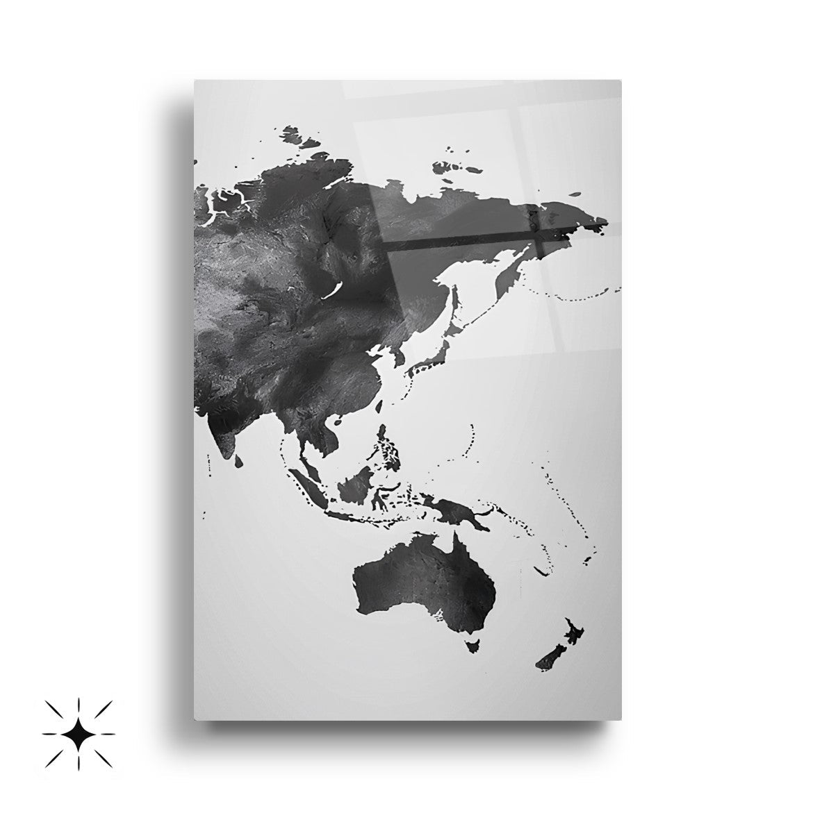 Siyah Beyaz Dünya Haritası Üçlü Set Cam Tablo