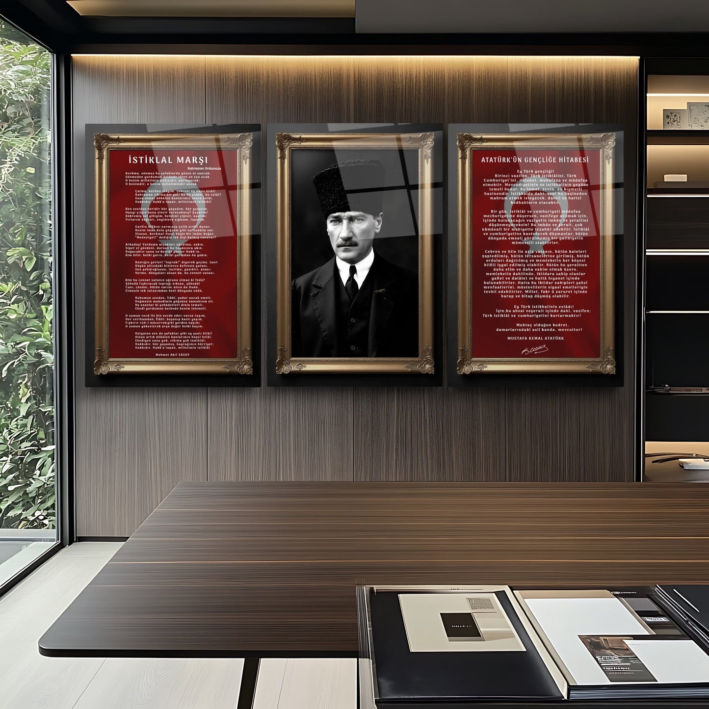 Atatürk Köşesi Üçlü Set Cam Tablo