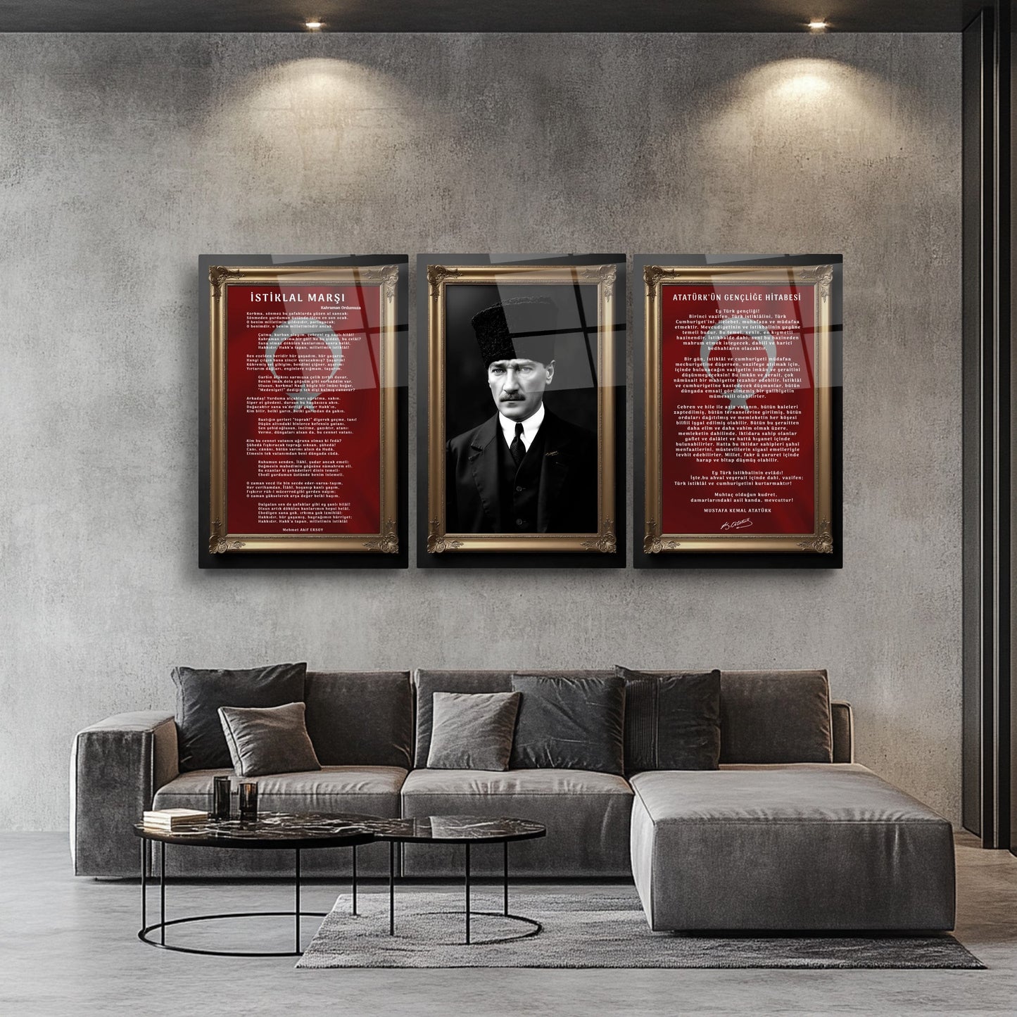 Atatürk Köşesi Üçlü Set Cam Tablo
