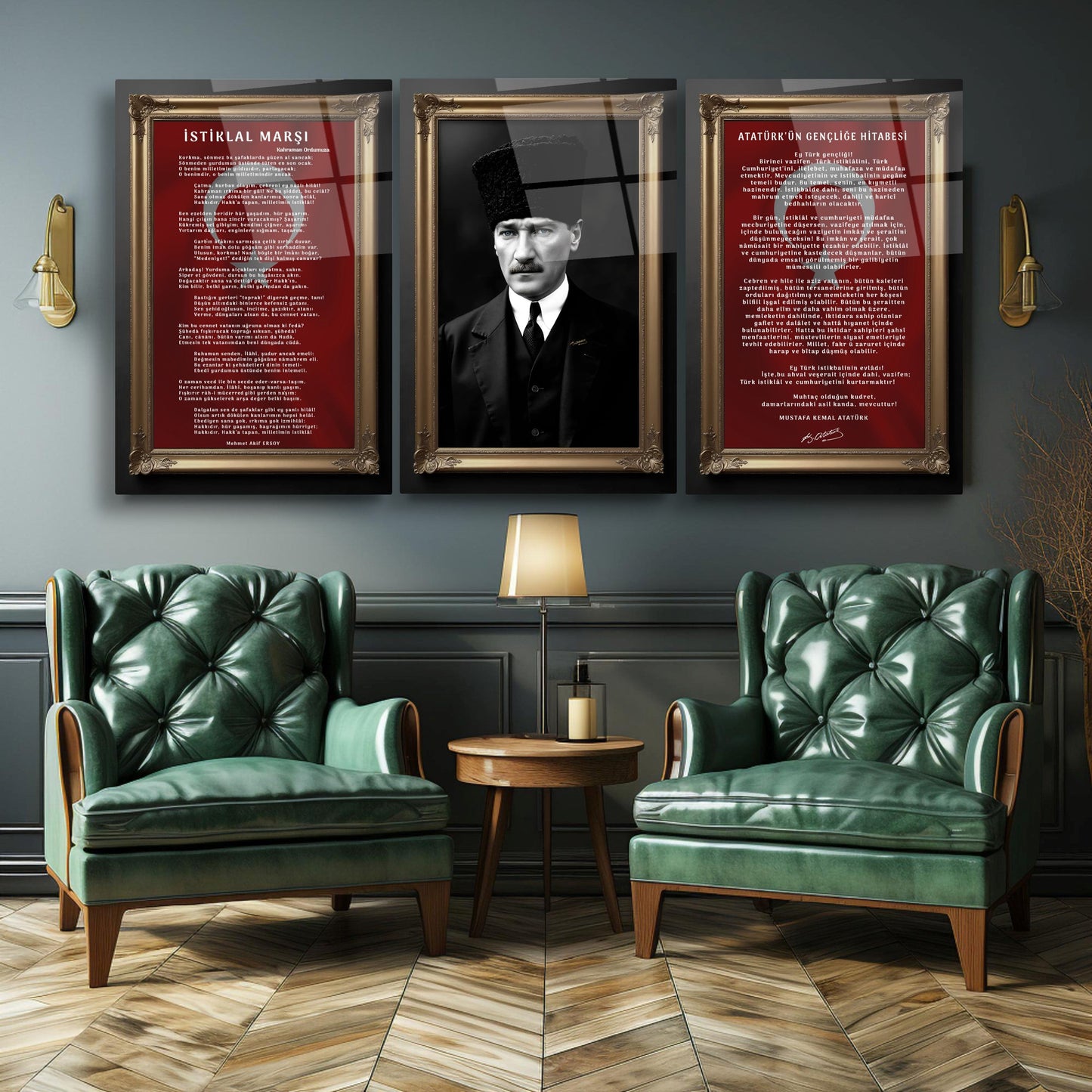 Atatürk Köşesi Üçlü Set Cam Tablo